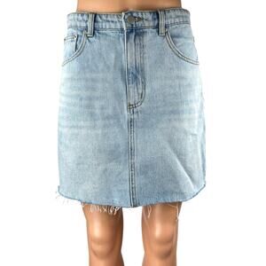 Showpo Blue Light Wash Frayed Raw Hem Mini Cutoff Denim Jeans Pencil Skirt Sz 6